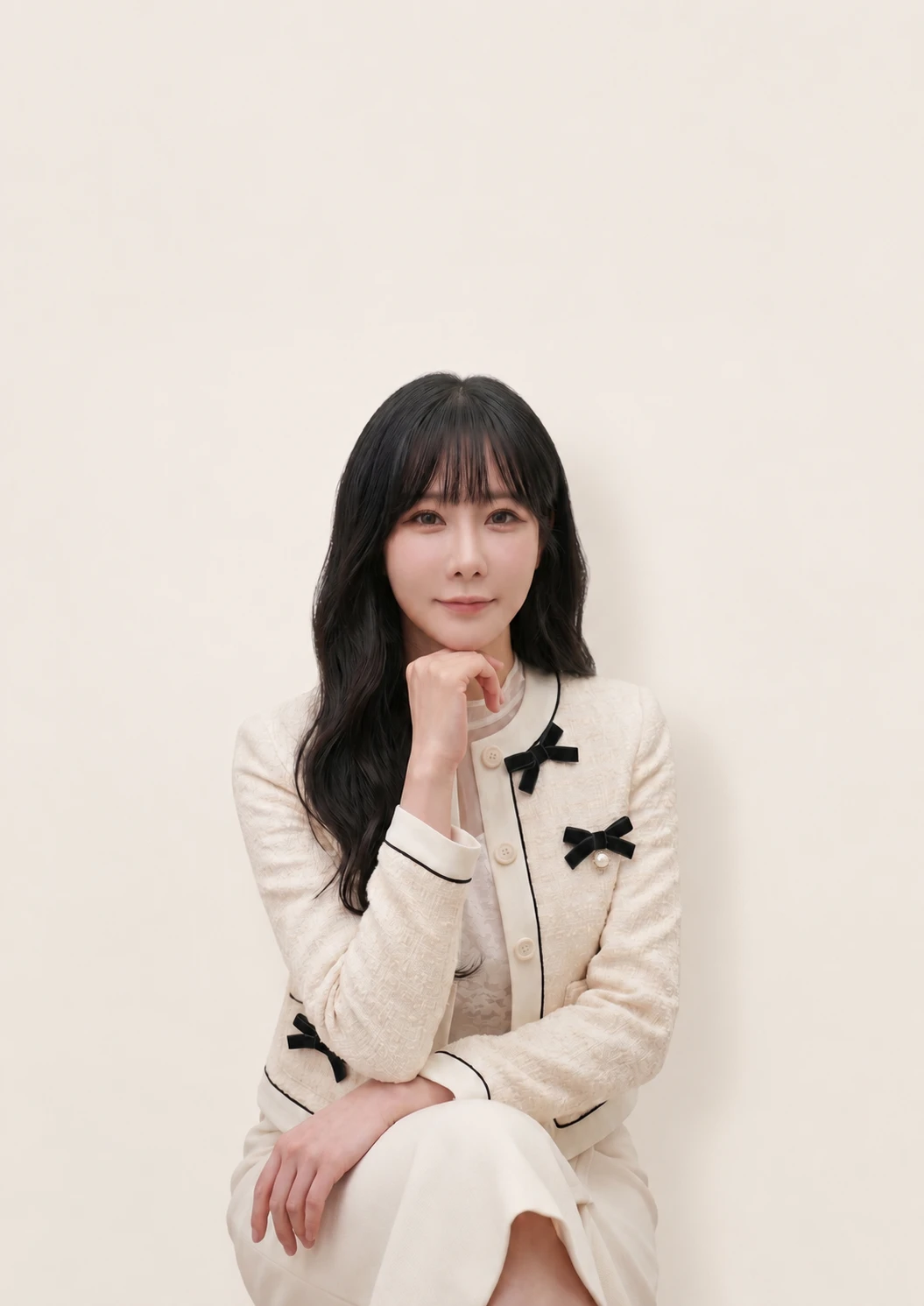 크림색 배경 앞에 앉아 있는 최세진 강사